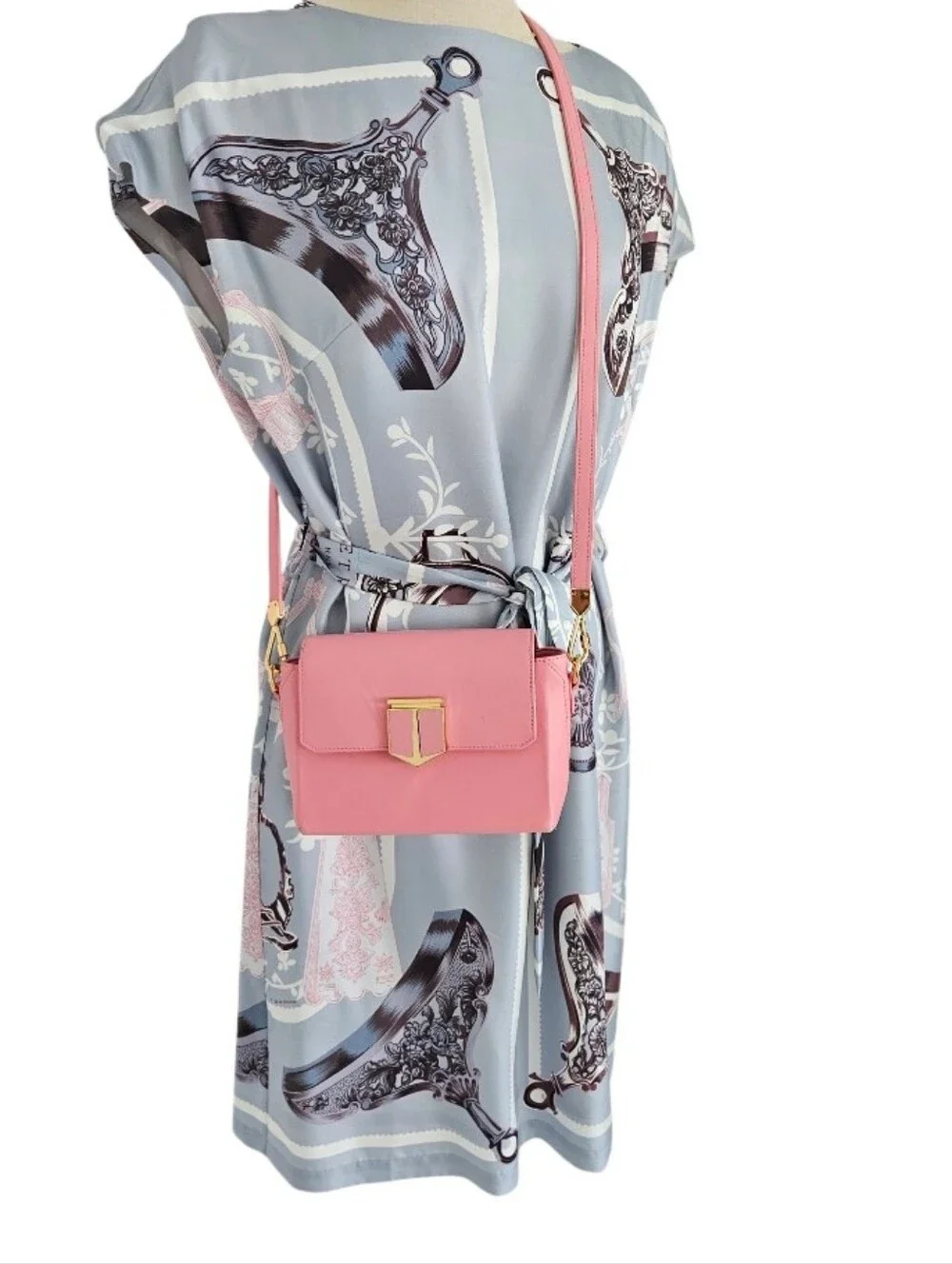 Times Arrow Pink Leather Crossbody Bag with Gold Hardware